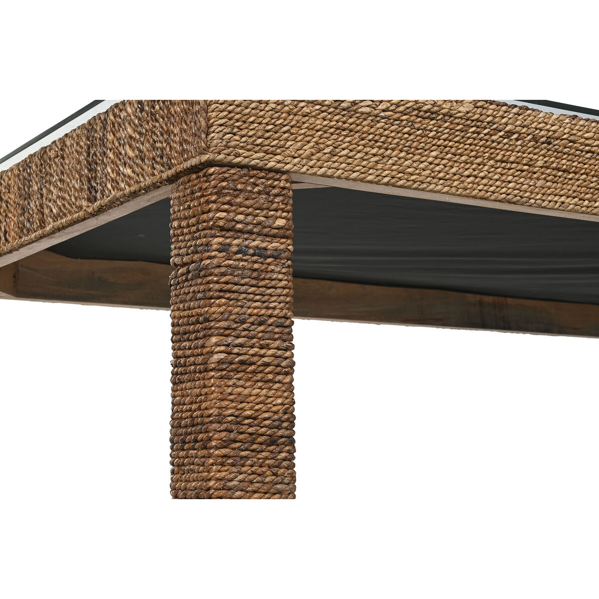 Mesa de Comedor Home ESPRIT Natural Cristal Templado Fibra madera de teca 180 x 90 x 77 cm