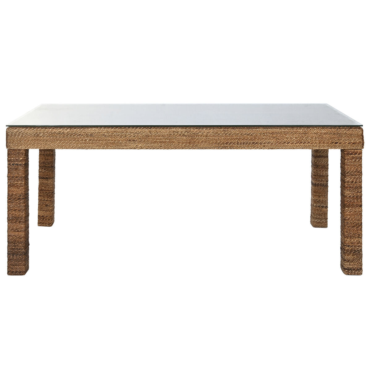 Mesa de Comedor Home ESPRIT Natural Cristal Templado Fibra madera de teca 180 x 90 x 77 cm
