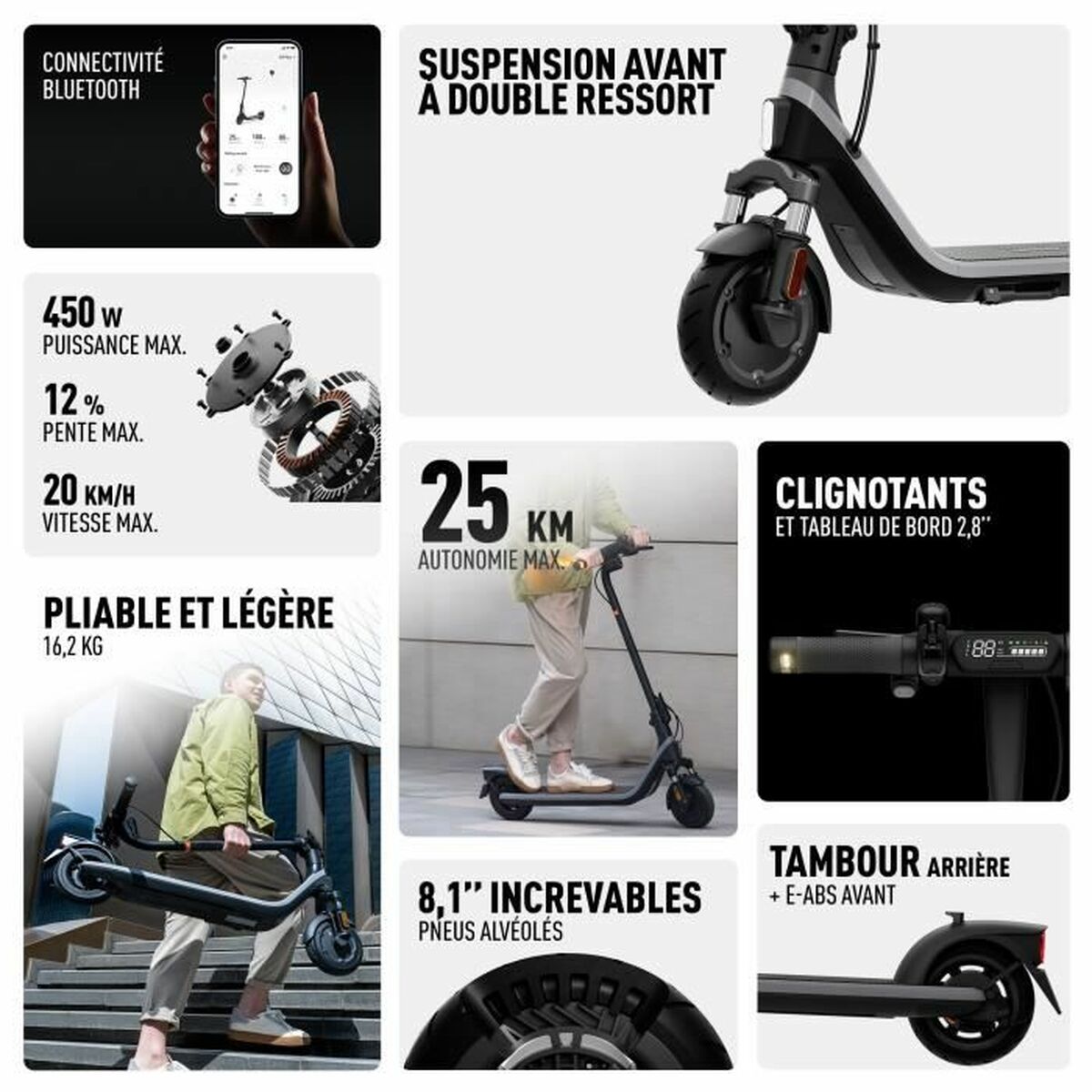 Patinete Eléctrico Segway Negro 450 W 20 km/h