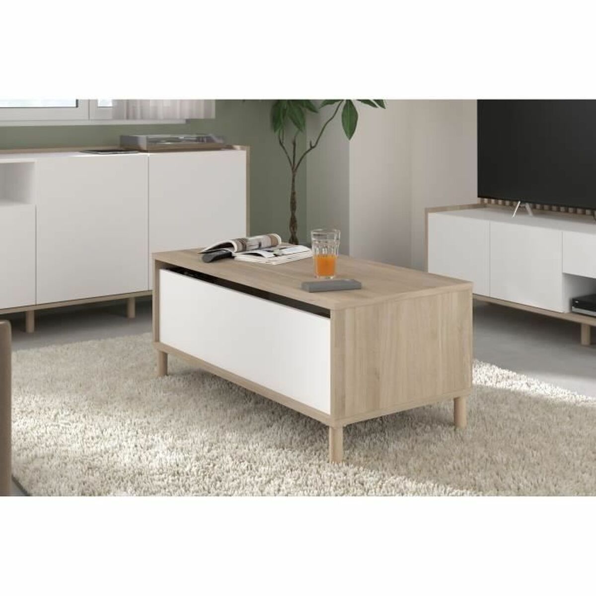 Mesa de Centro Elevable Parisot Blanco 100 x 50 x 43,6 cm