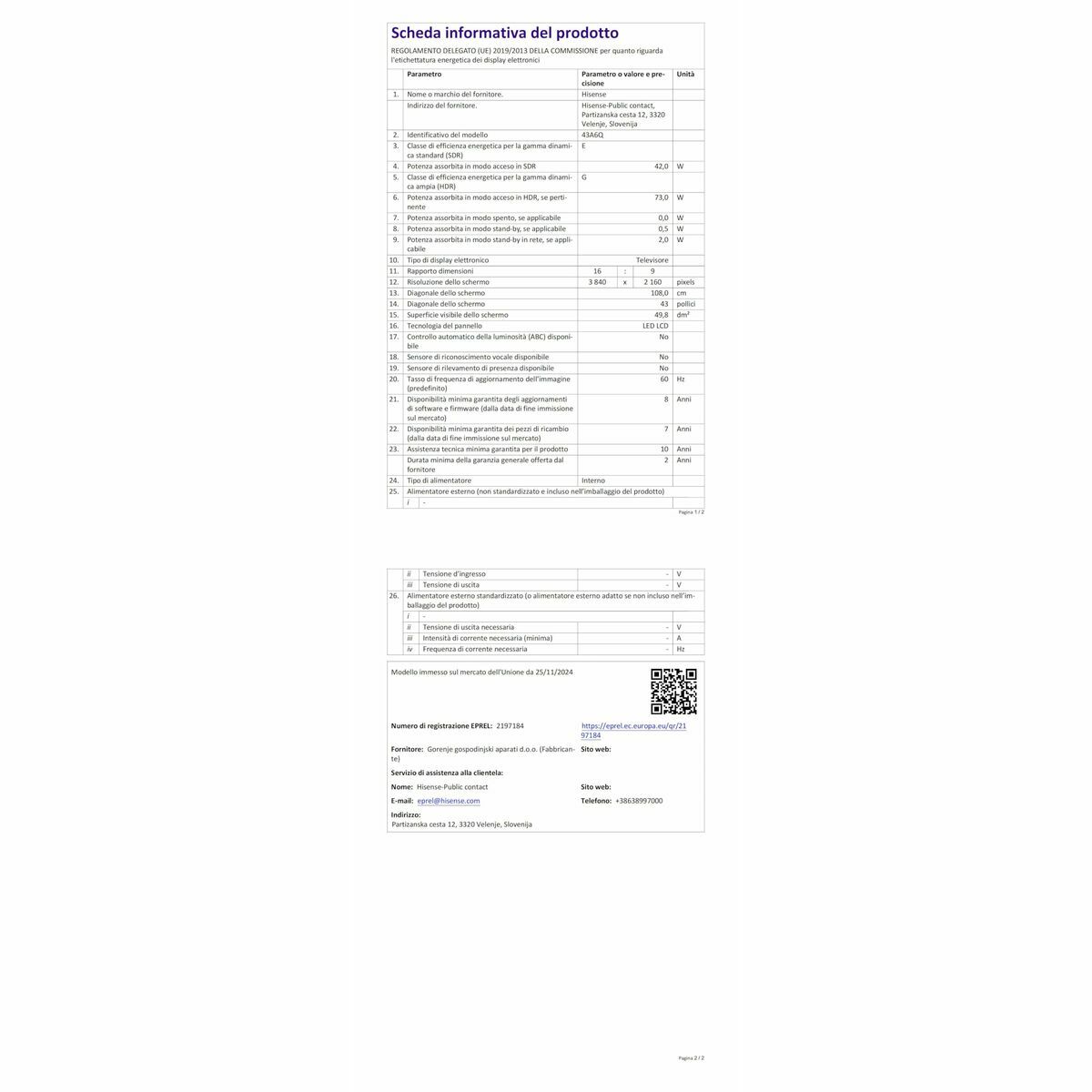 Smart TV Hisense 43A6Q 43" 4K Ultra HD LED HDR D-LED