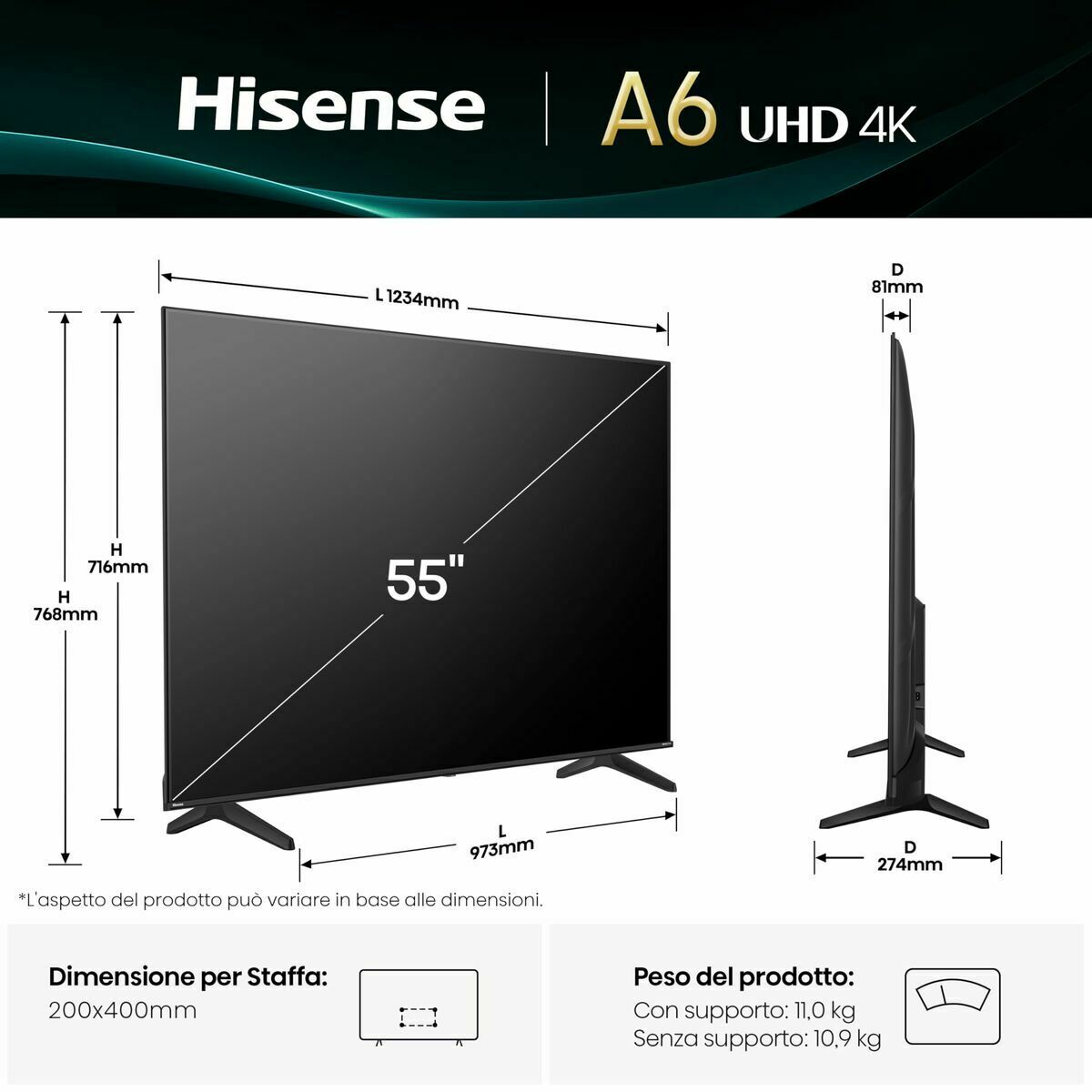 Smart TV Hisense 55A6Q 55" 4K Ultra HD LED HDR D-LED