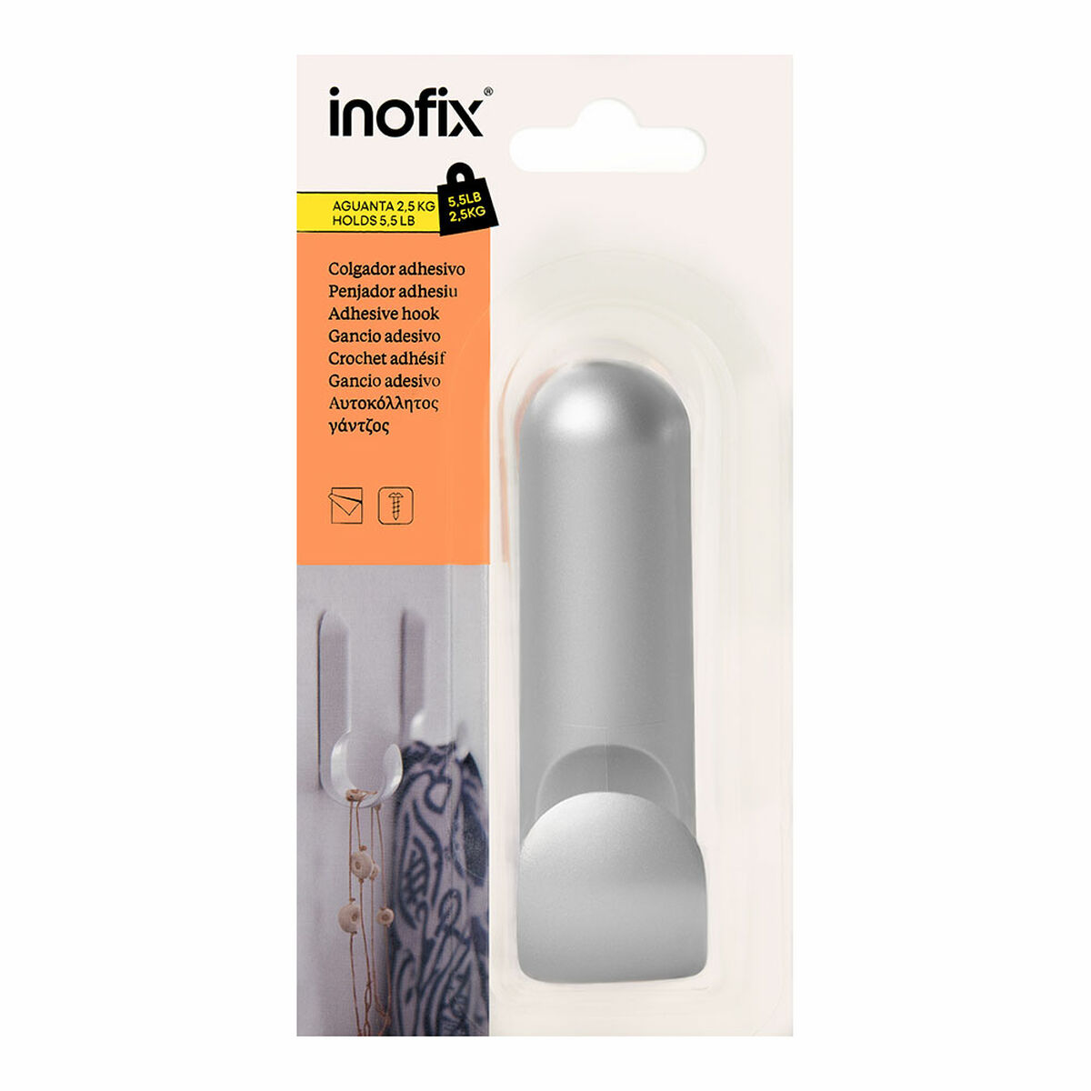 Colgador Inofix atlas Plateado 2,5 kg Adhesivo