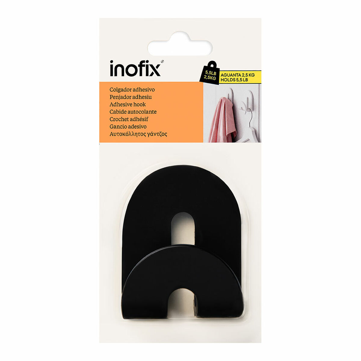 Colgador Inofix calma Negro 2,5 kg Adhesivo