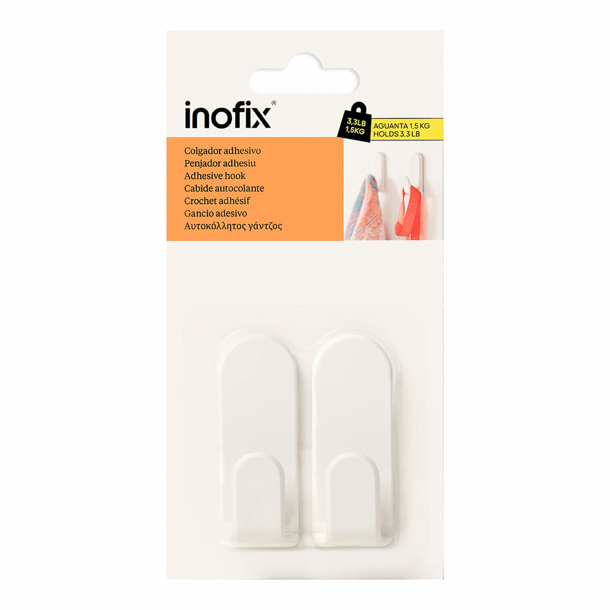 Colgador Inofix taga Blanco 1,5 Kg Adhesivo (2 Unidades)