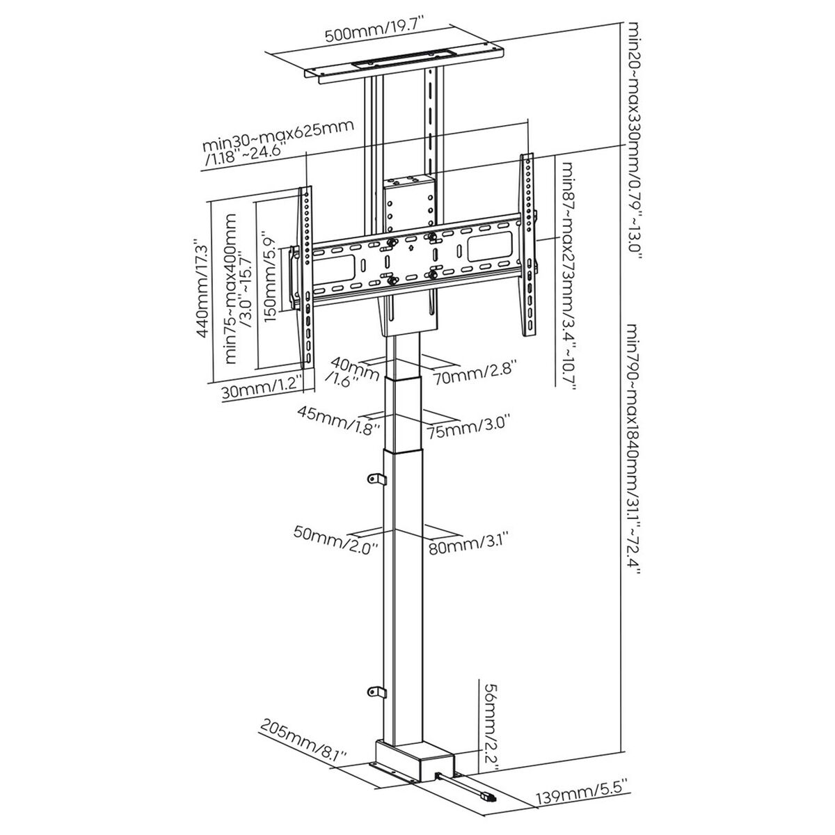 Soporte de Mesa para Pantalla MacLean MC-866T 80" 37"
