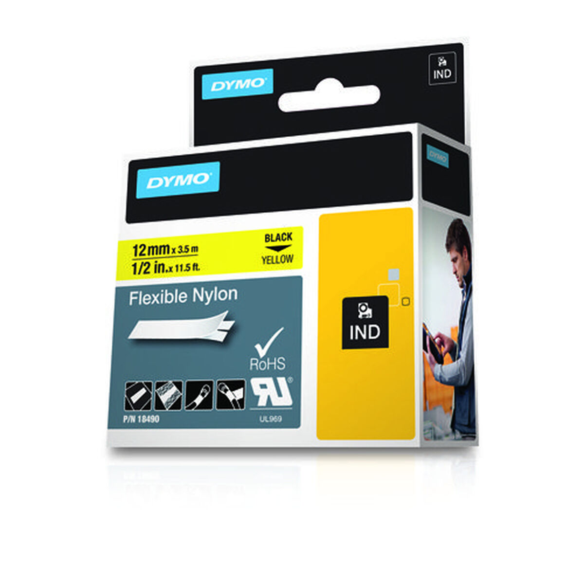 Cinta Laminada Dymo Nylon Flexible IND Multicolor Negro/Amarillo