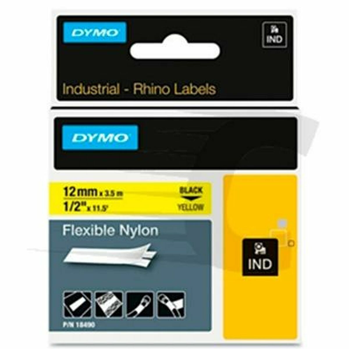 Cinta Laminada Dymo Nylon Flexible IND Multicolor Negro/Amarillo