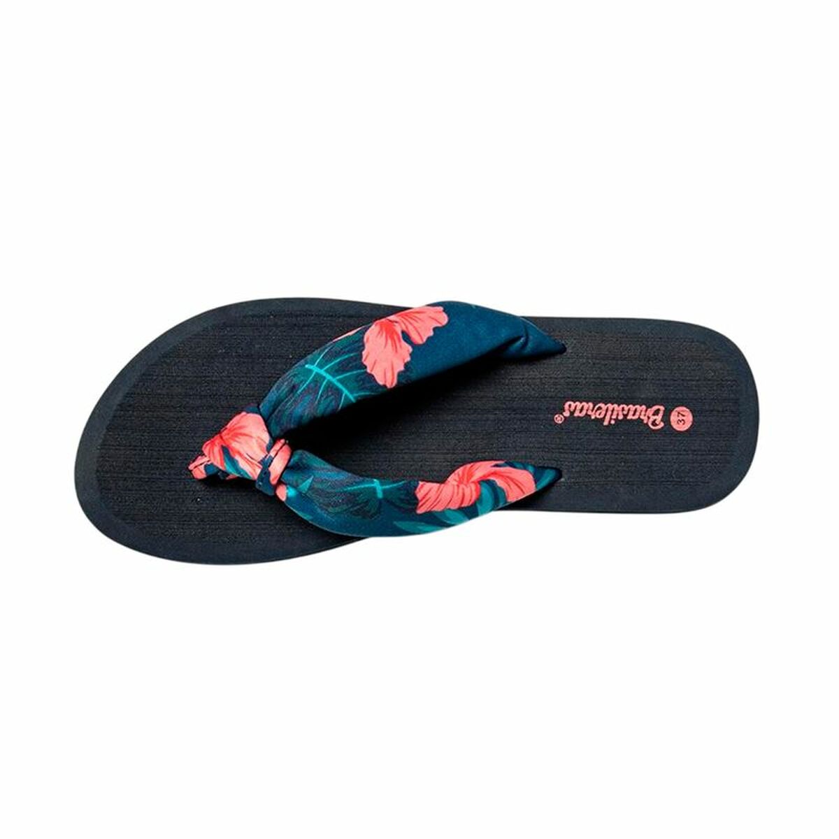 Chanclas para Mujer Brasileras Hibiscus Nudo Fuchsia Negro