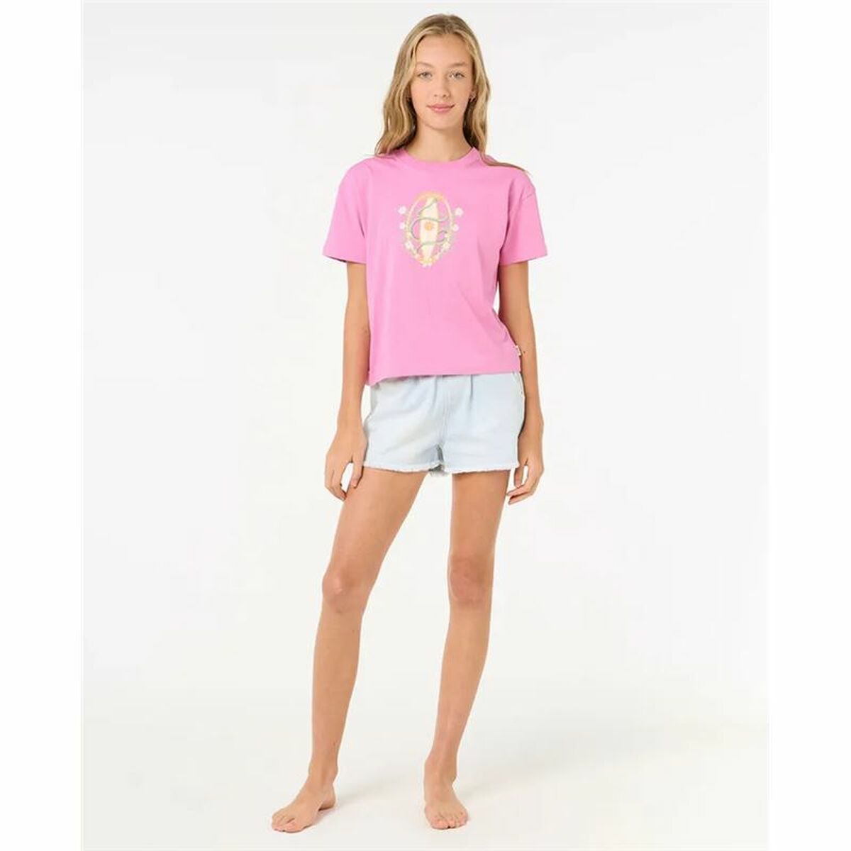 Camiseta de Manga Corta Infantil Rip Curl Island Surf Crop Rosa