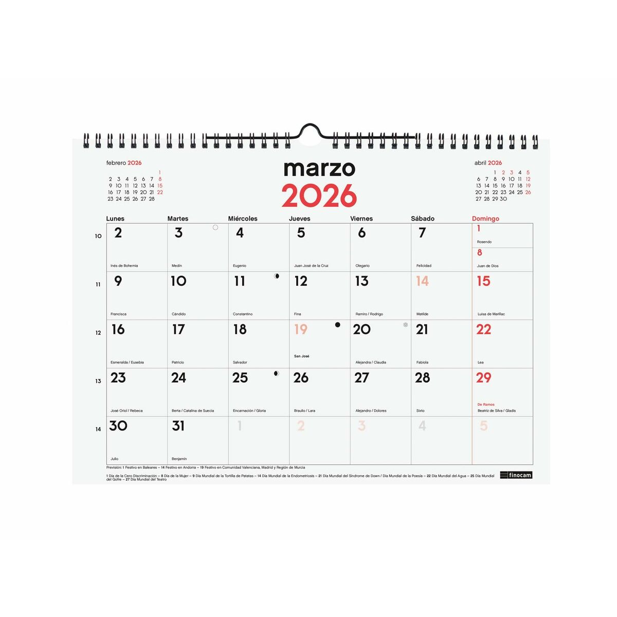 Calendario de pared Finocam
