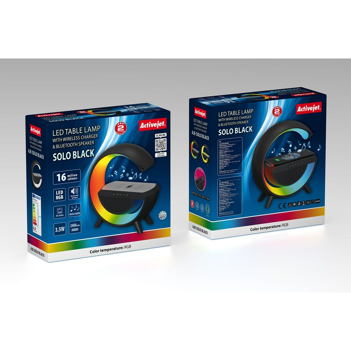 Lámpara de escritorio Activejet AJE-SOLO RGB Black Negro Multicolor Plástico 2,8 x 43,5 x 8 cm