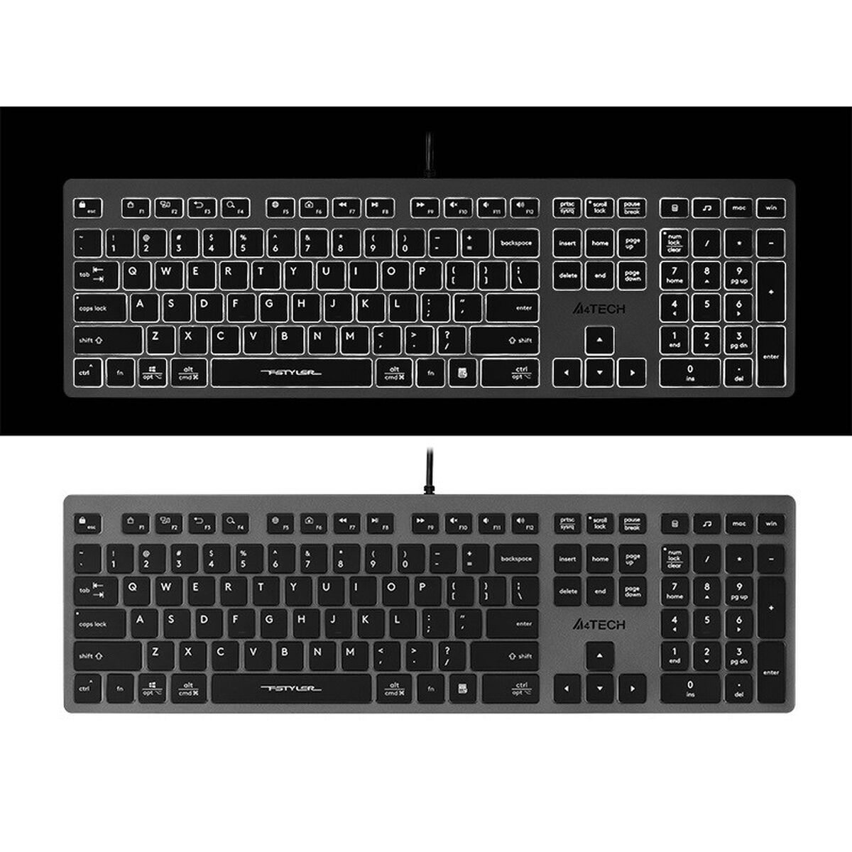 Teclado A4 Tech A4TKLA47125 Blanco Negro Gris QWERTY