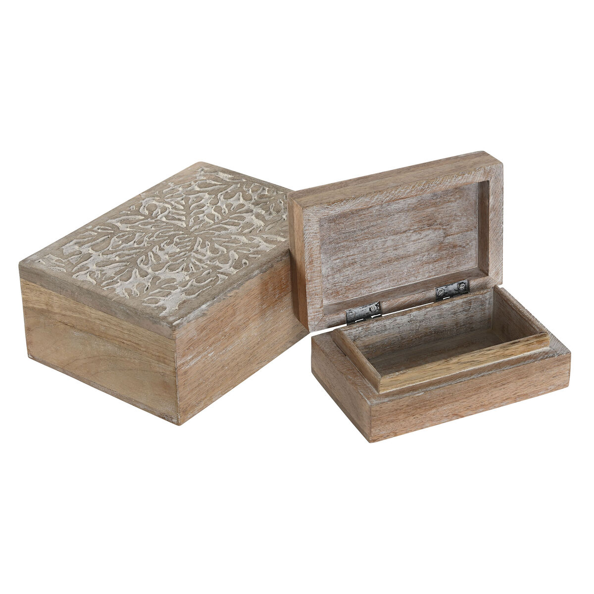 Caja-Joyero Home ESPRIT Blanco Natural Madera de mango (2 Piezas)