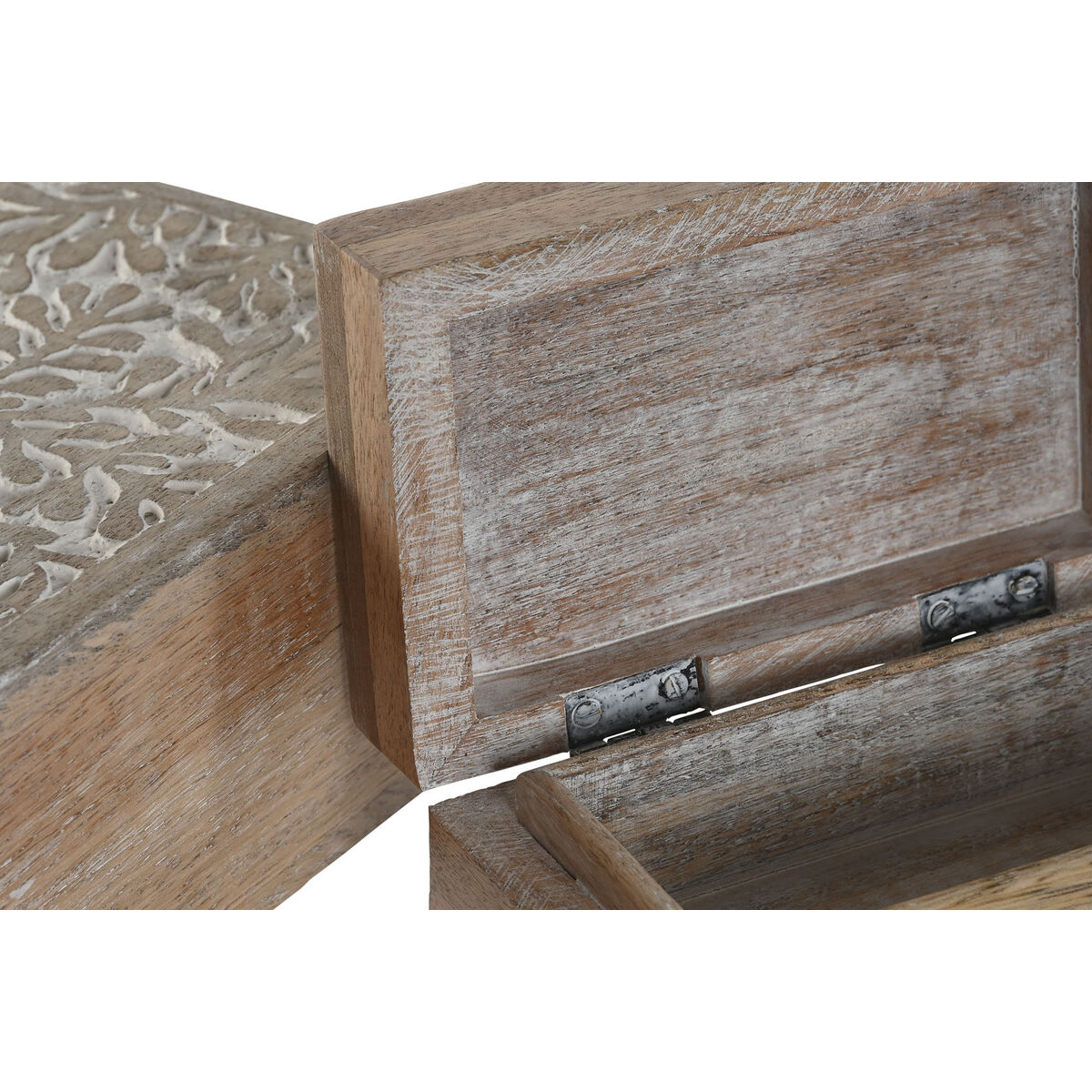 Caja-Joyero Home ESPRIT Blanco Natural Madera de mango (2 Piezas)