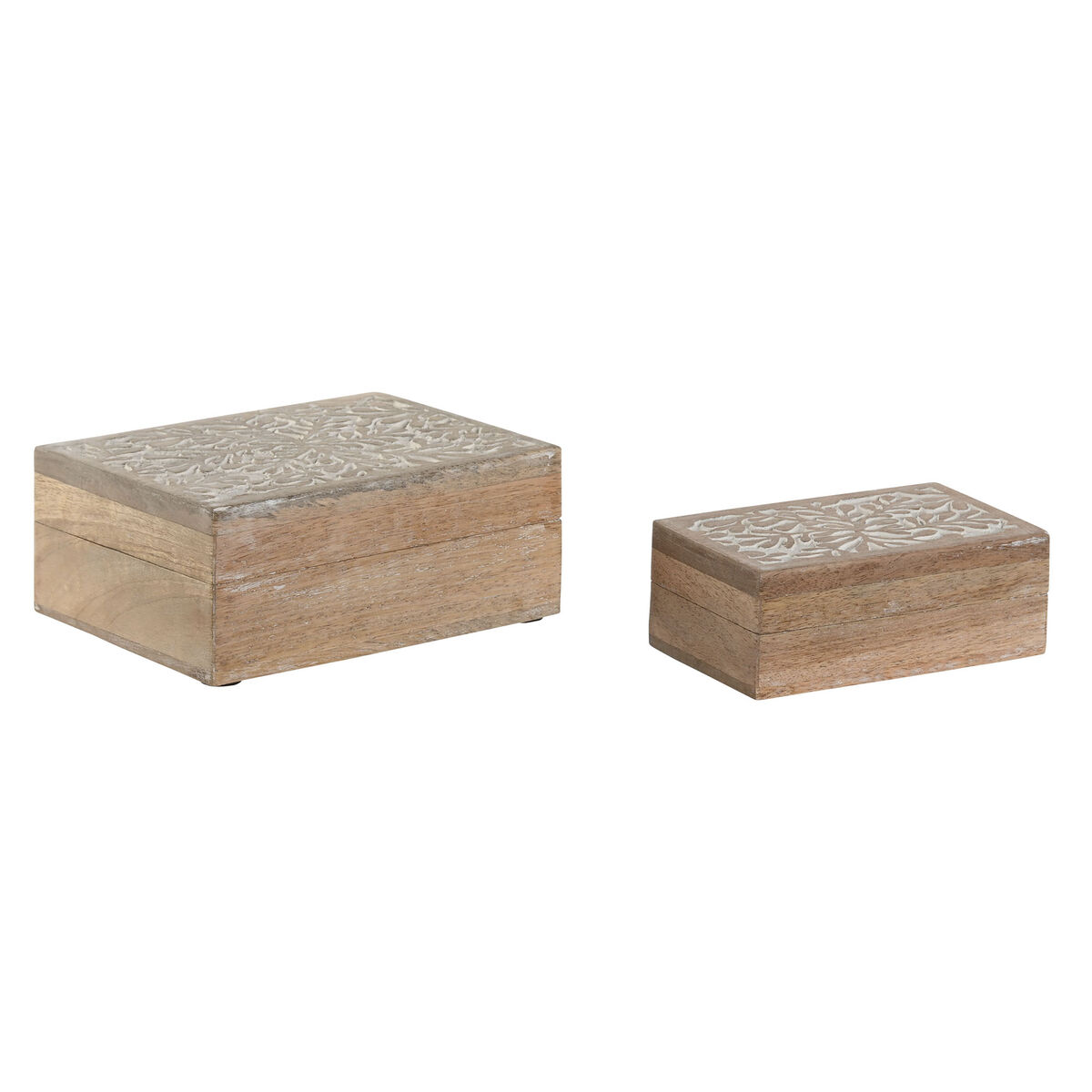 Caja-Joyero Home ESPRIT Blanco Natural Madera de mango (2 Piezas)