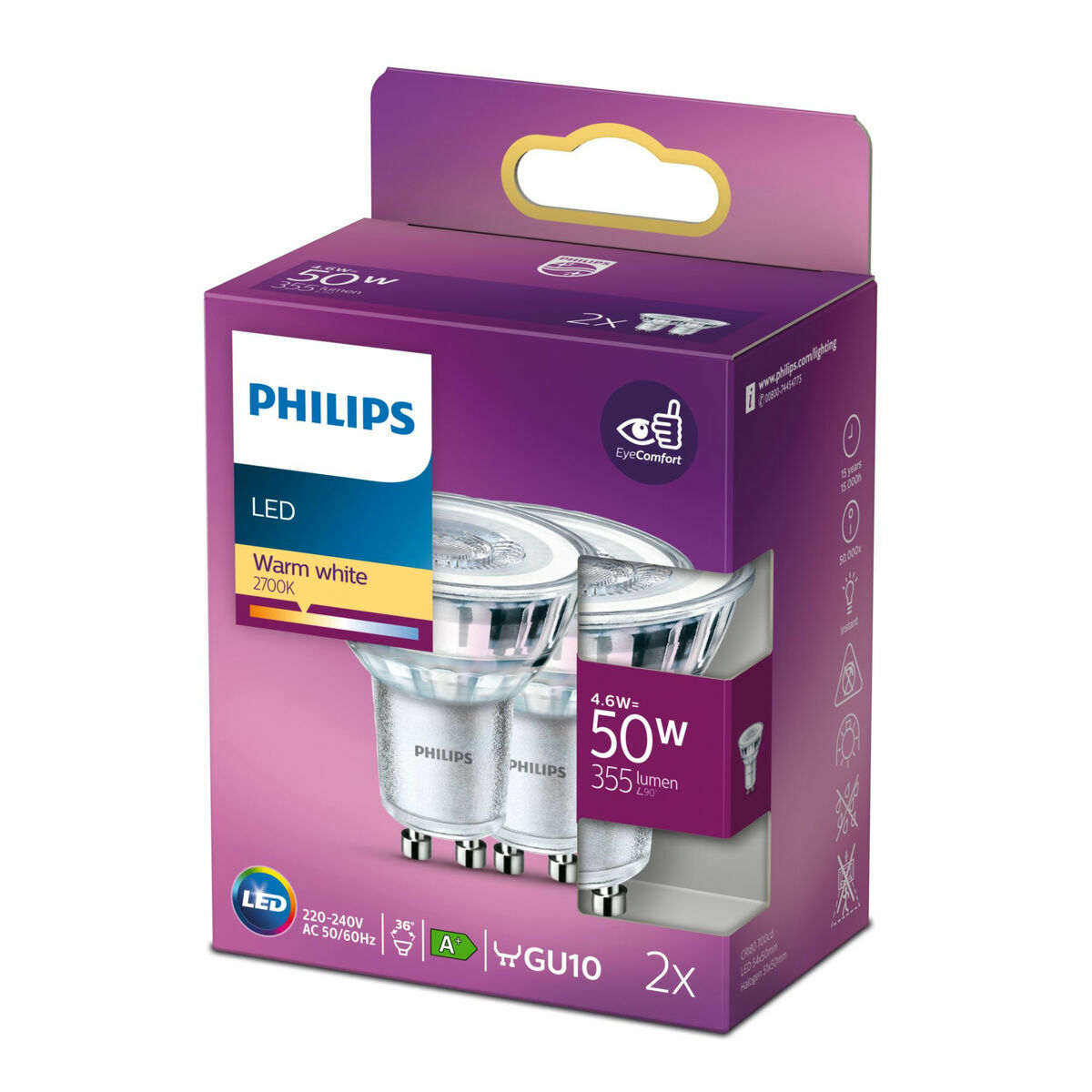 Lámpara LED Philips 4,6 W GU10 Blanco F (2700 K)