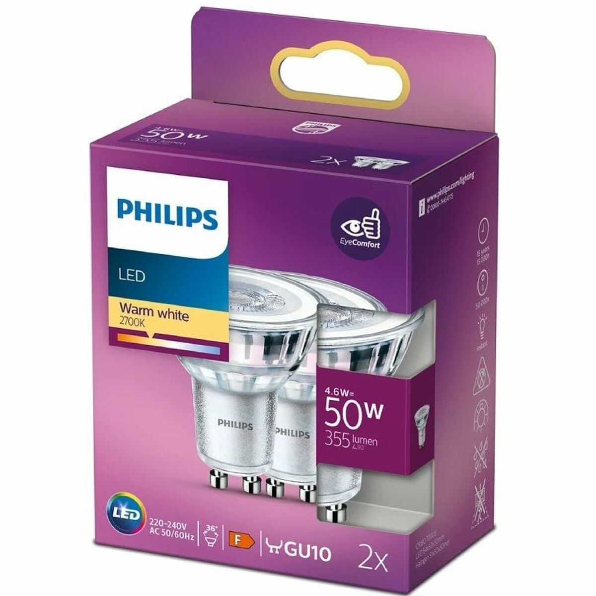 Lámpara LED Philips 4,6 W GU10 Blanco F (2700 K)