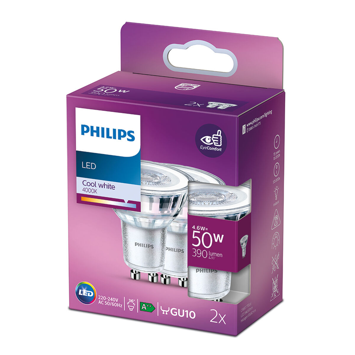 Lámpara LED Philips 4,6 W GU10 390 lm F A++ (4000K) (4000 K)