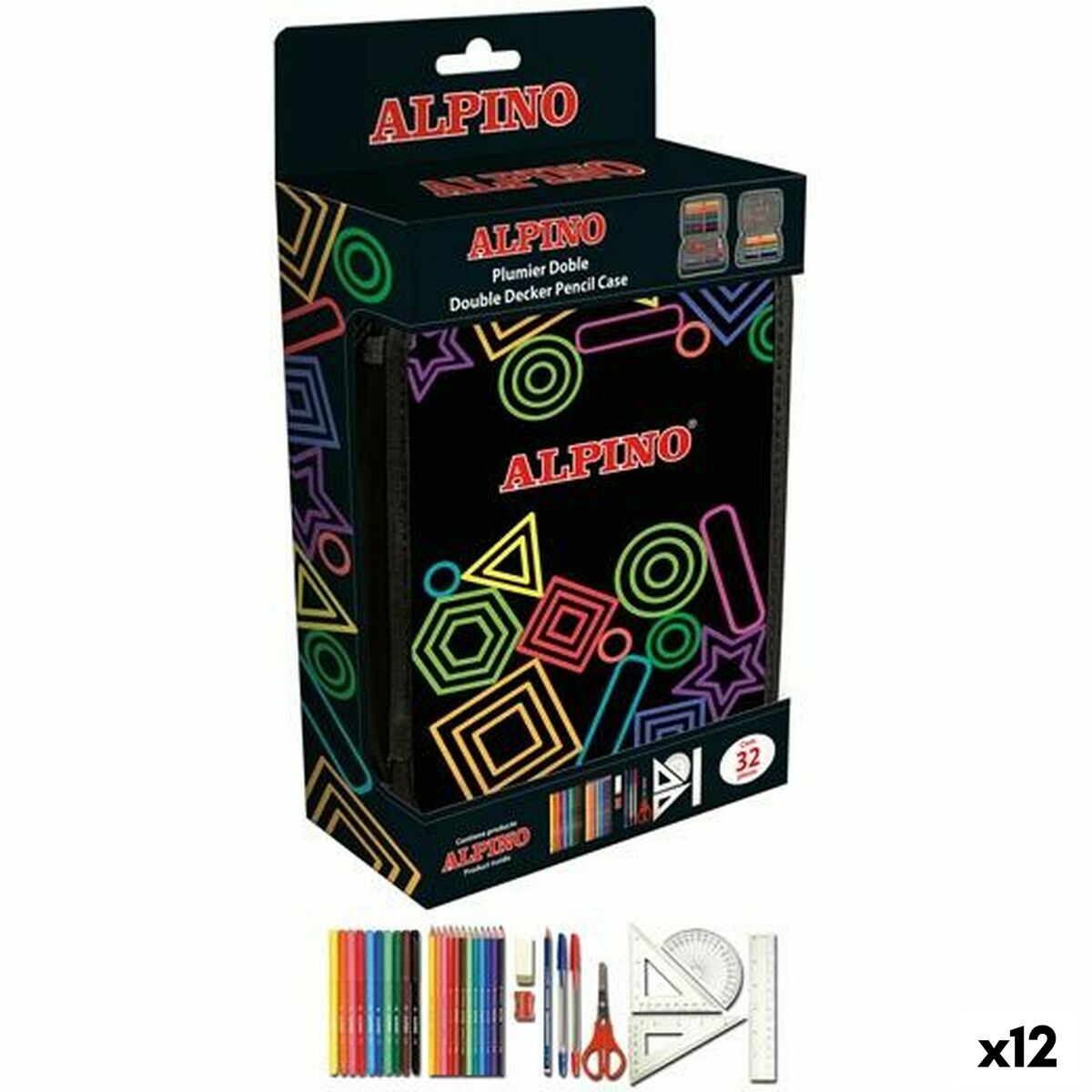 Plumier Doble Alpino Multicolor 32 Piezas (12 Unidades)