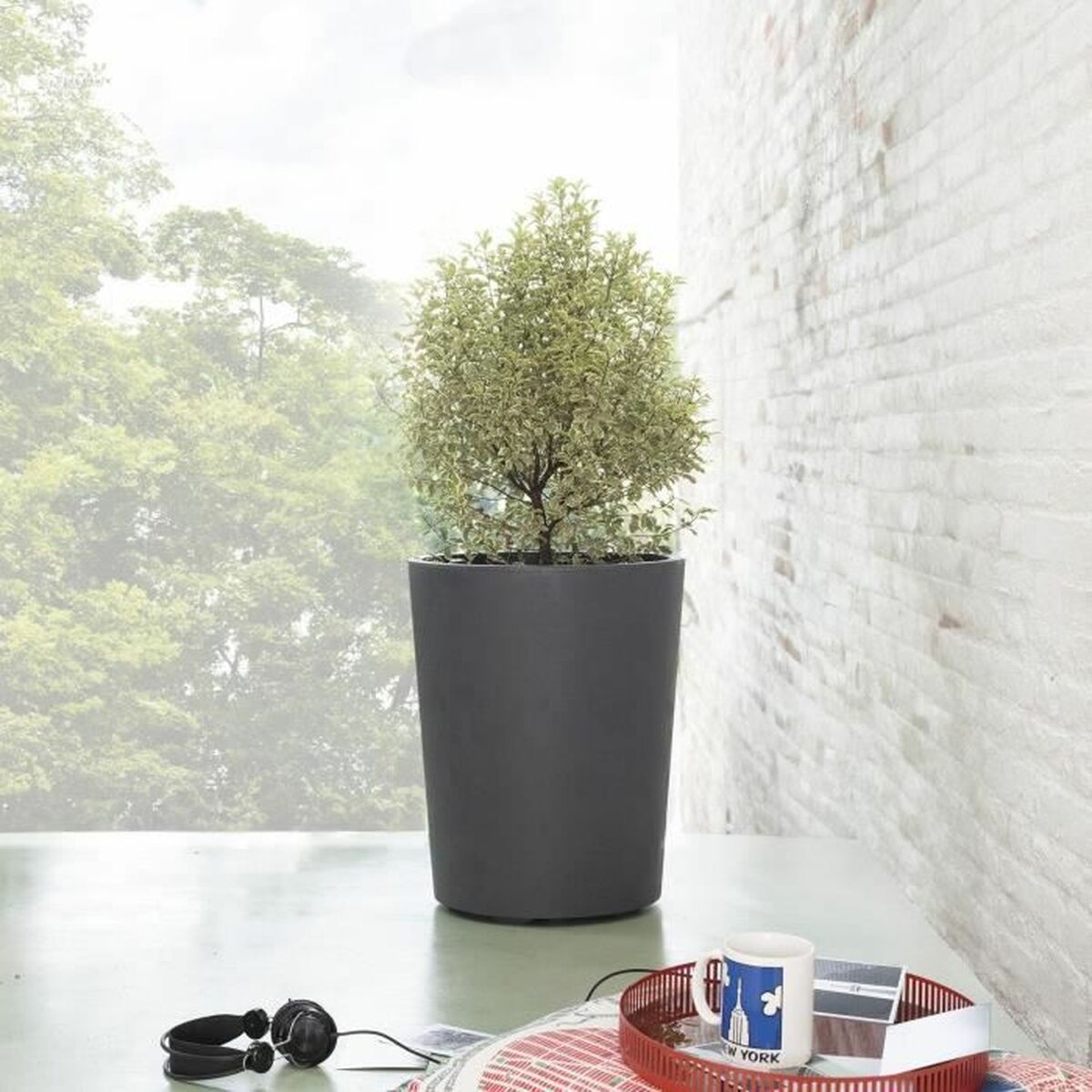 Macetero Deroma Millennium R Gris Antracita Plástico Plástico reciclado Redondo Jarrón