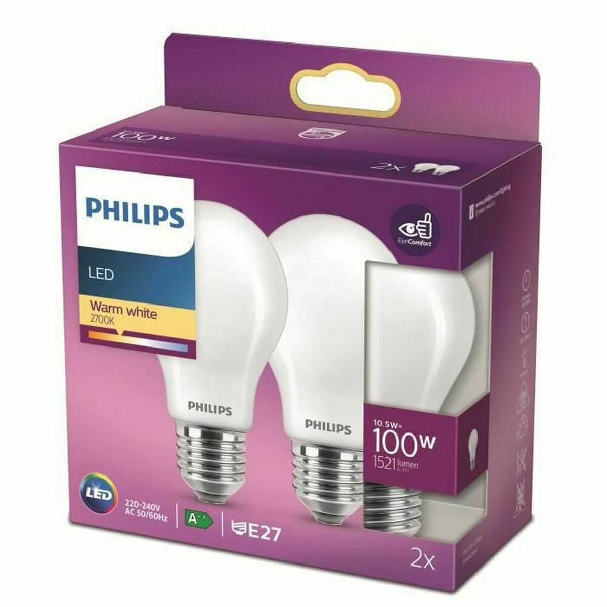 Bombilla LED Philips 100 W Blanco D A++ E27 2 Unidades (2700 K)