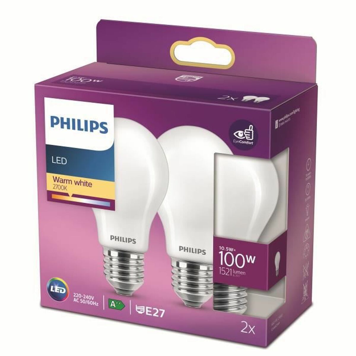 Bombilla LED Philips 100 W Blanco D A++ E27 2 Unidades (2700 K)