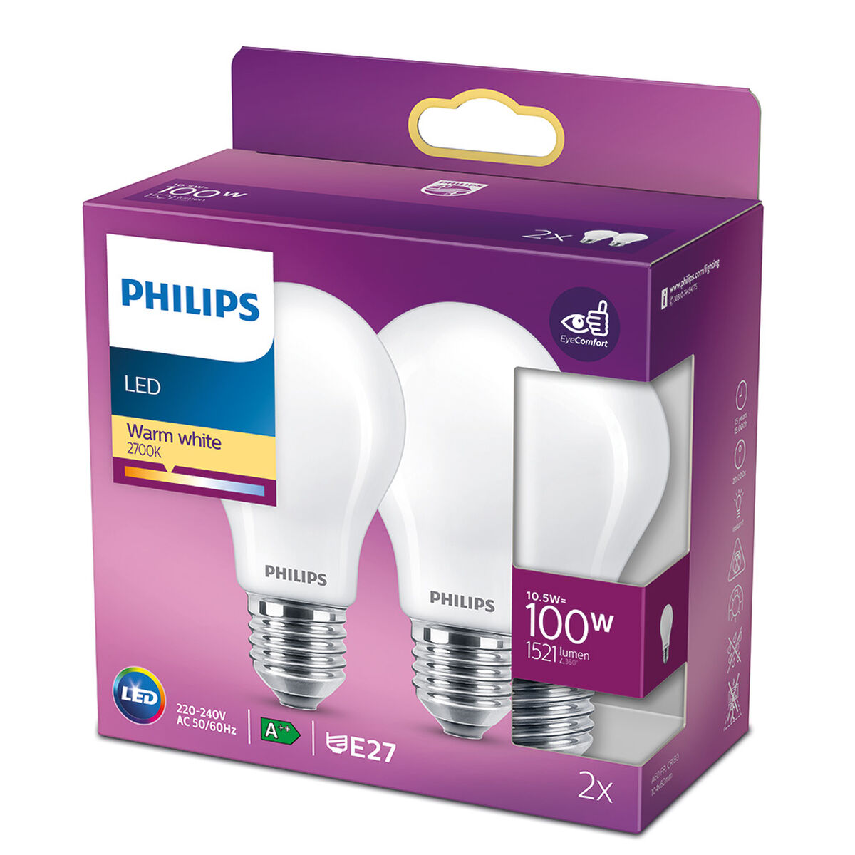 Bombilla LED Philips 100 W Blanco D A++ E27 2 Unidades (2700 K)
