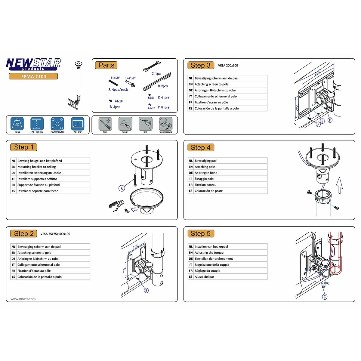 Soporte TV Neomounts FPMA-C100 10" 30" 12 kg