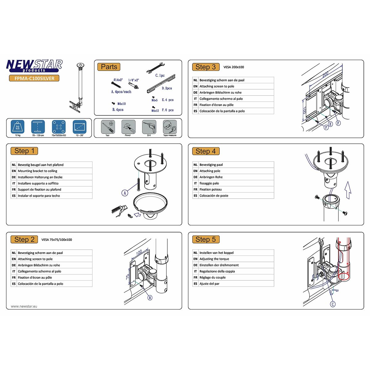 Soporte TV Neomounts FPMA-C100SILVER 10" 30" 12 kg
