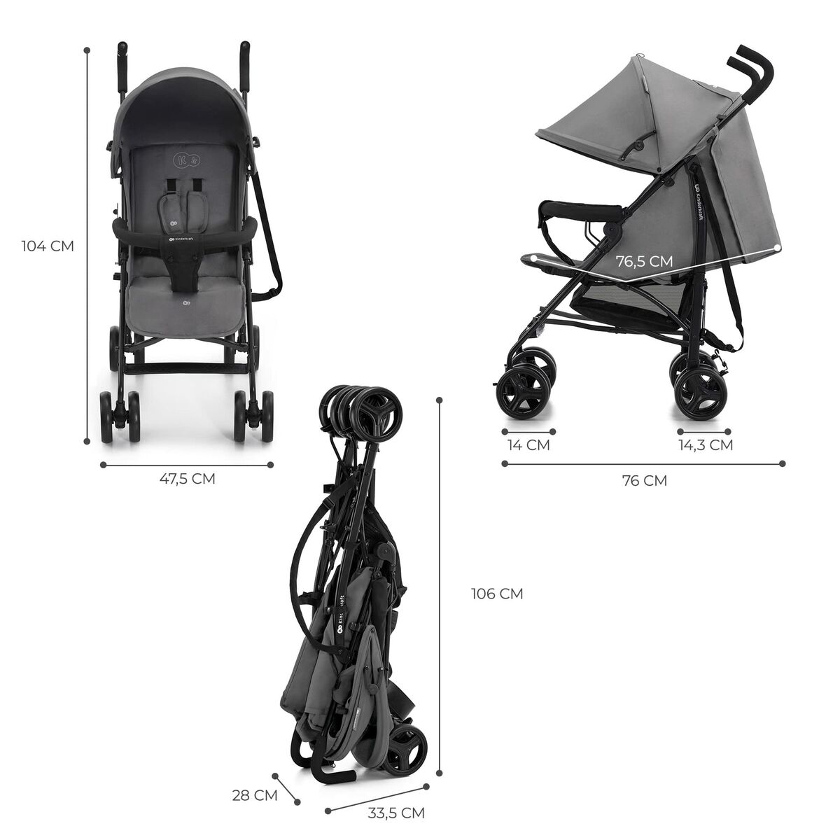 Carro de Paseo para Bebé Kinderkraft KSTIK000GRY0000 Gris 1 Pieza