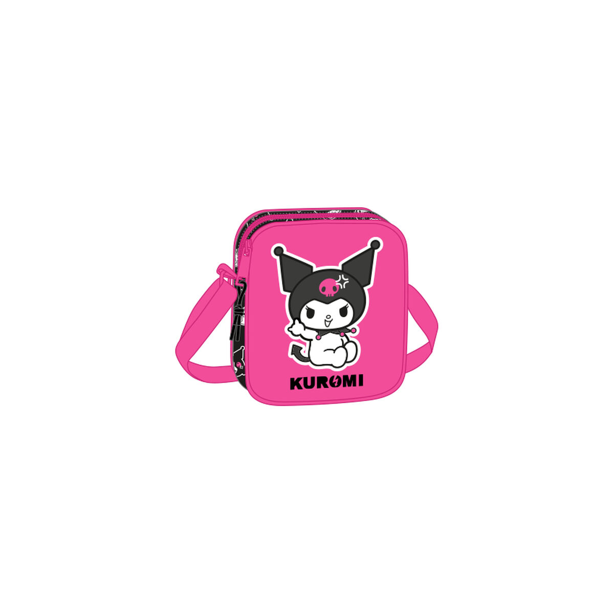 Bolso Bandolera Kuromi Negro Fucsia 16 x 18 x 4 cm