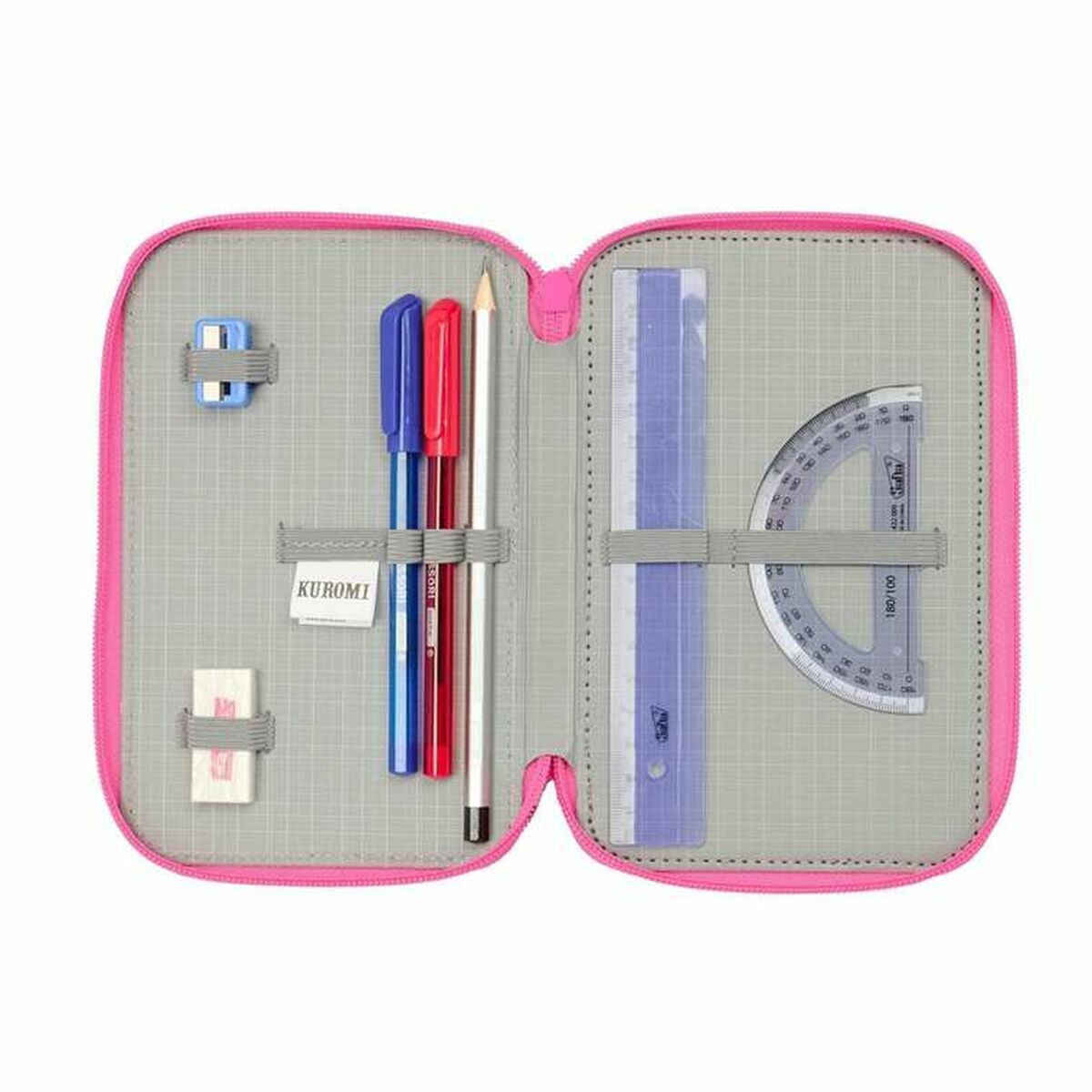 Plumier Triple Kuromi Negro Fucsia 12,5 x 19,5 x 5,5 cm 37 Piezas