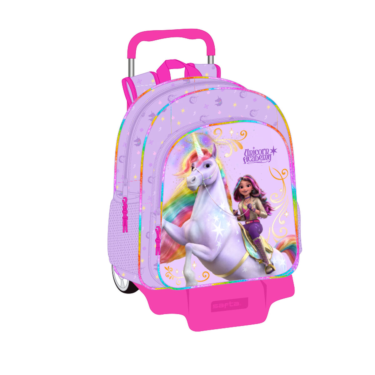 Mochila Escolar con Ruedas Unicorn Academy Lila 33 x 42 x 14 cm