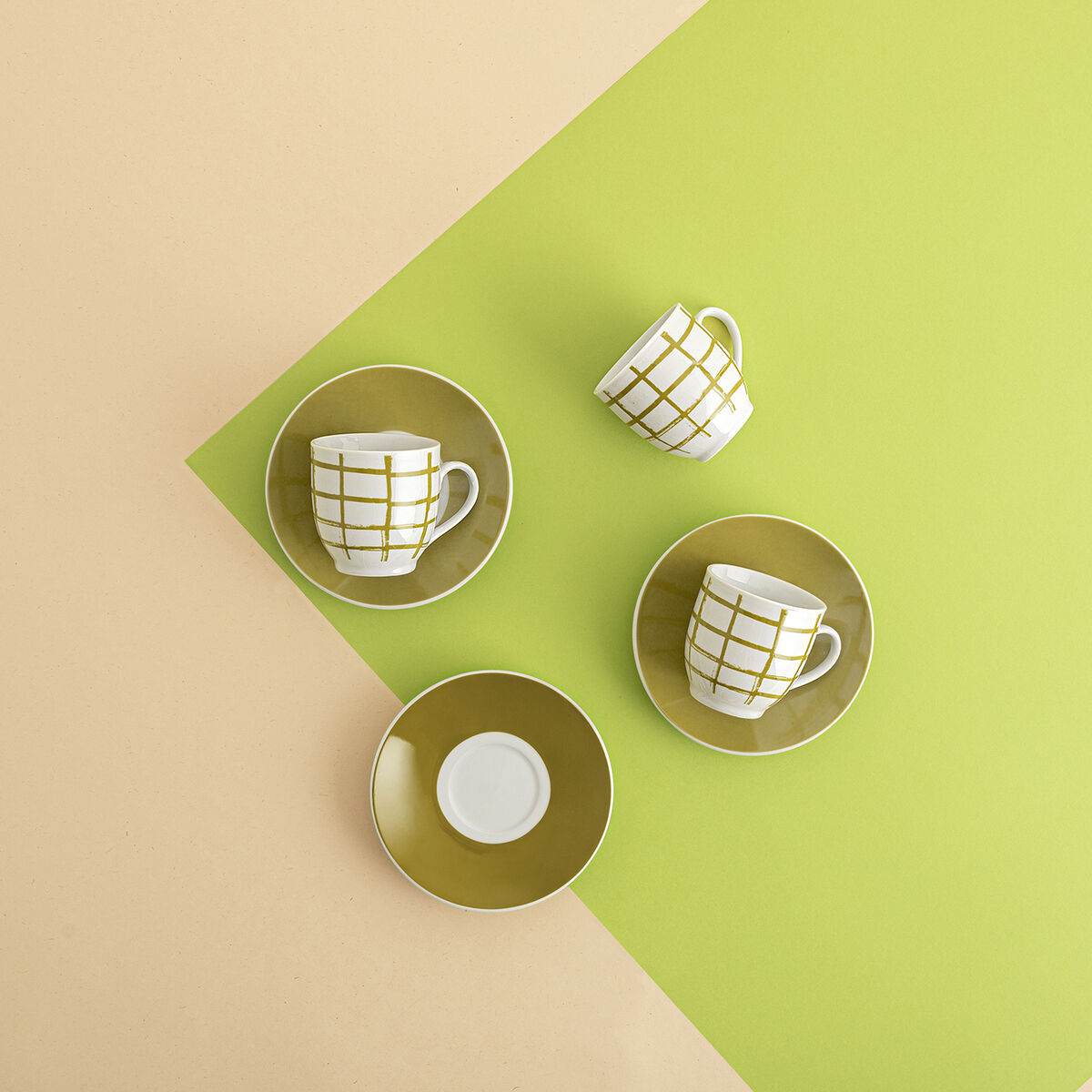 Taza con Plato Quid Kansas Verde Cerámica 90 ml (6 Unidades)