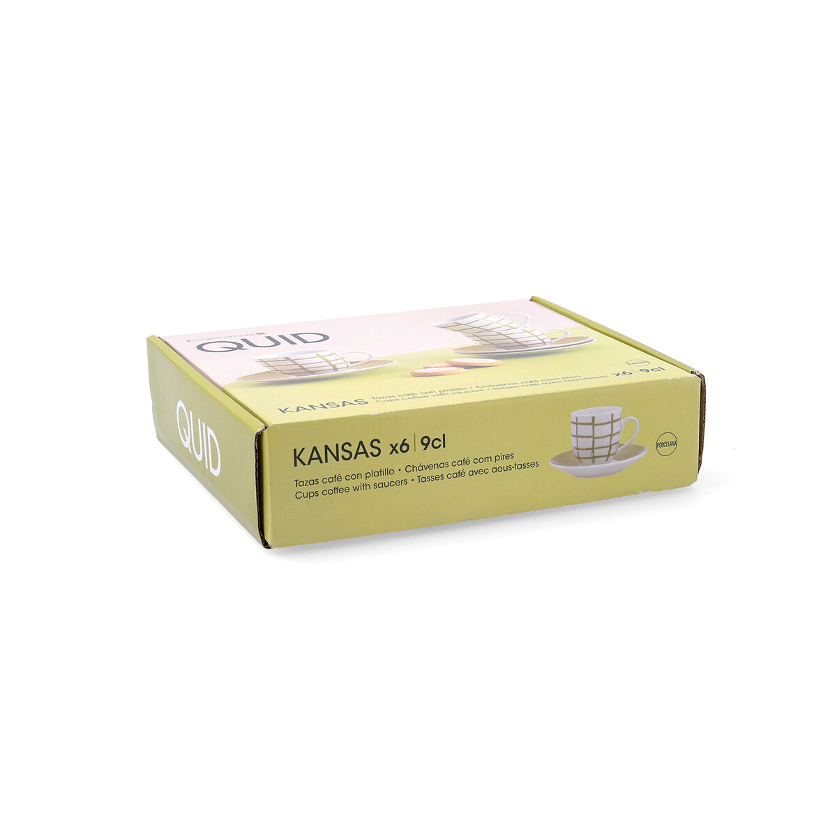 Taza con Plato Quid Kansas Verde Cerámica 90 ml (6 Unidades)