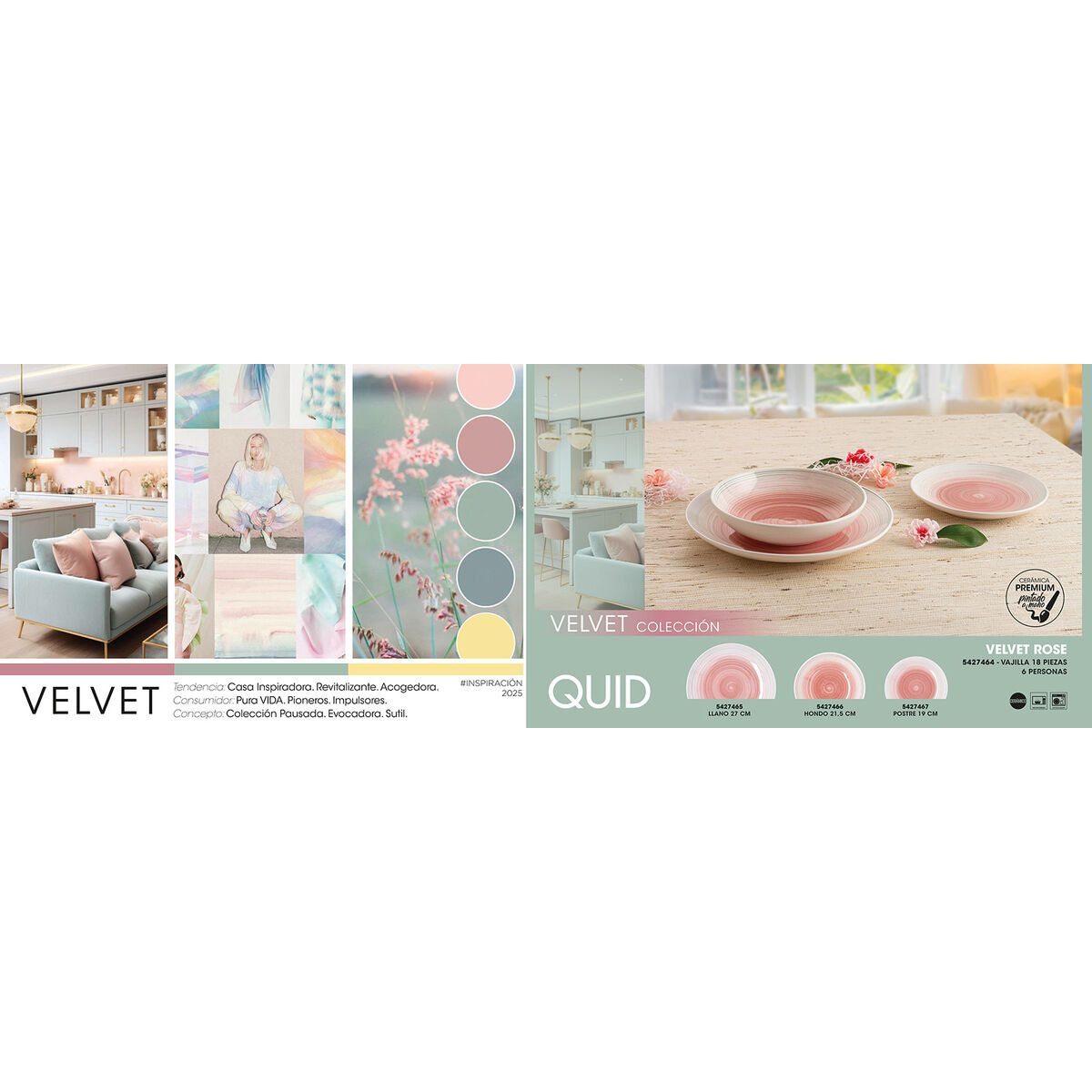 Vajilla Quid Velvet Rosa Cerámica 18 Piezas