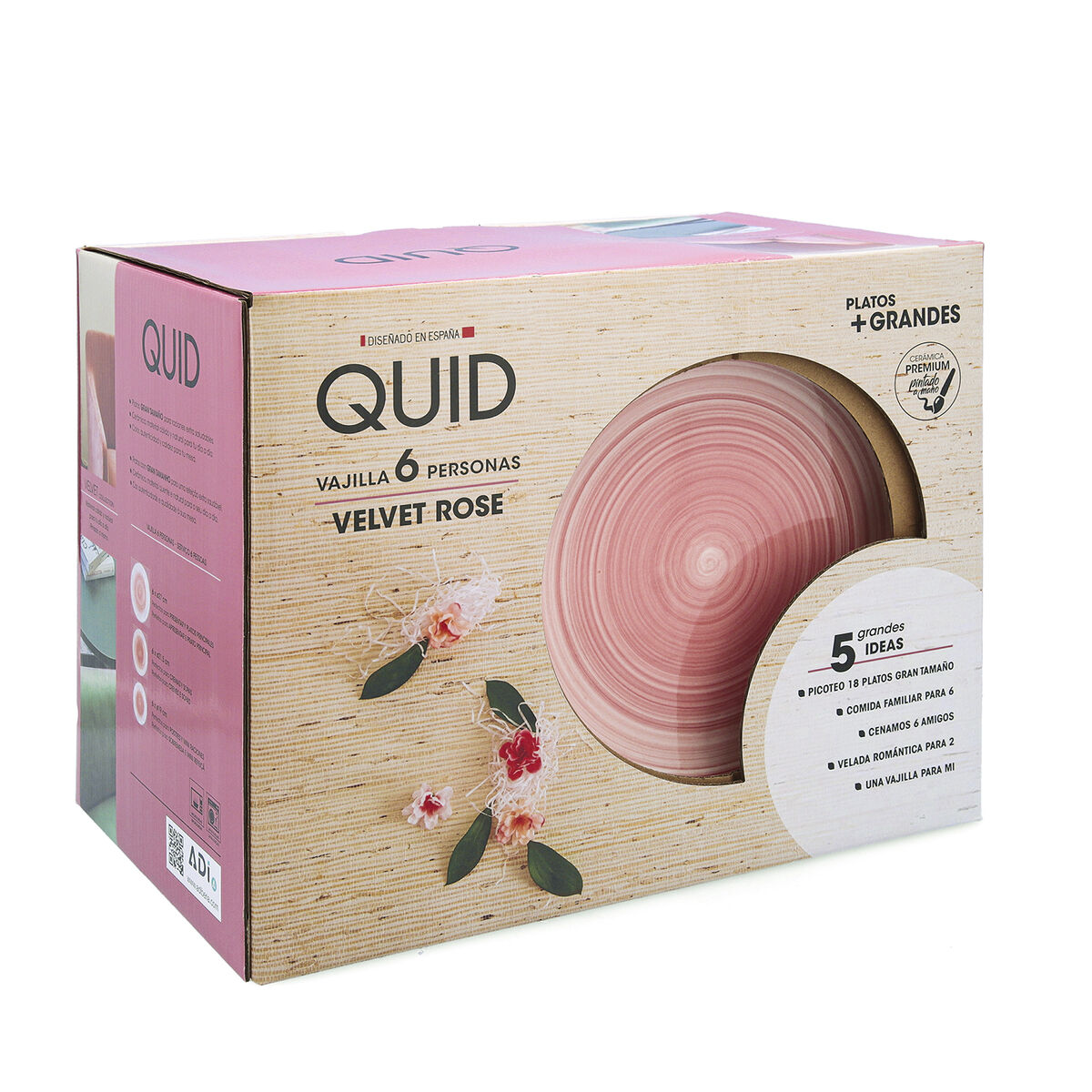 Vajilla Quid Velvet Rosa Cerámica 18 Piezas