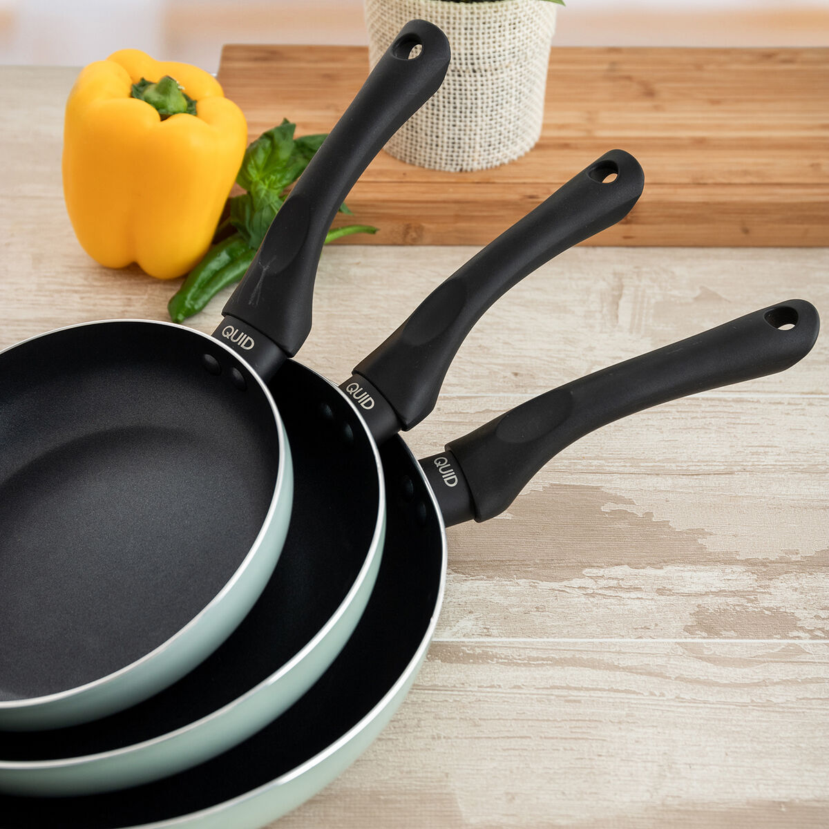 Set de Sartenes Quid Tropic Verde Metal 3 Piezas