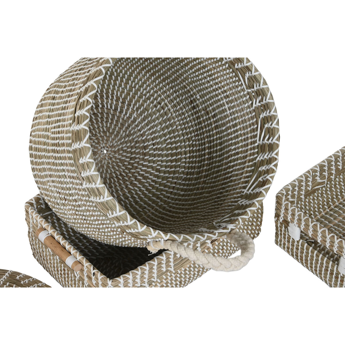 Juego de Cestas Home ESPRIT Blanco Natural Hierba marina (5 Piezas)