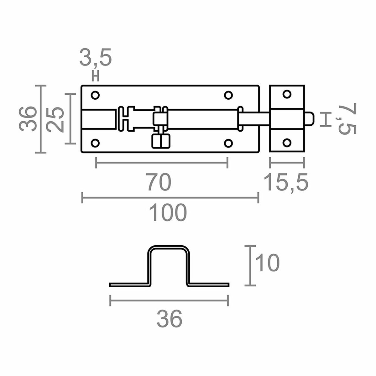 Pestillo de puerta EDM 86077 ps15 Acero Inoxidable 100 mm