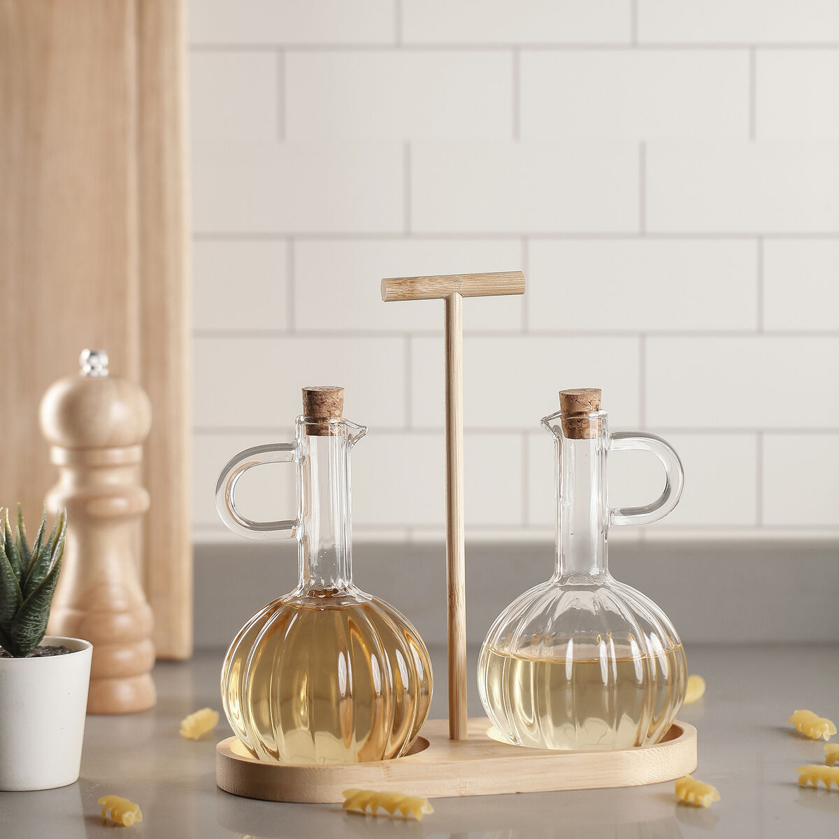 Set de Aceitera y Vinagrera Quid Trend 21 x 9,5 x 20,5 cm Bambú Marrón