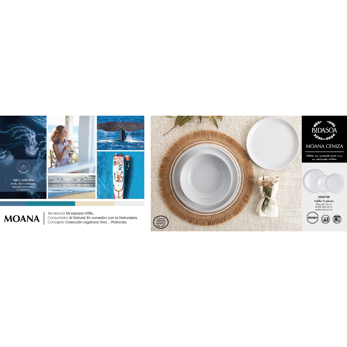 Vajilla Bidasoa Moana Gris Cerámica 12 Piezas