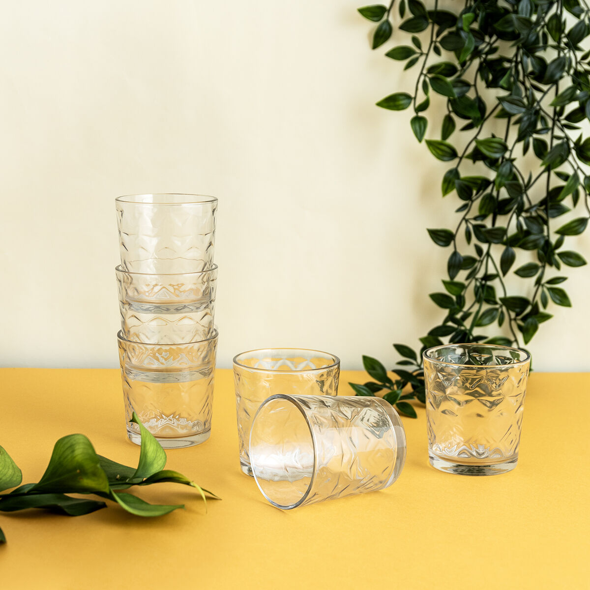 Vaso de agua Quid Rombos Transparente Vidrio 260 ml (6 Unidades)