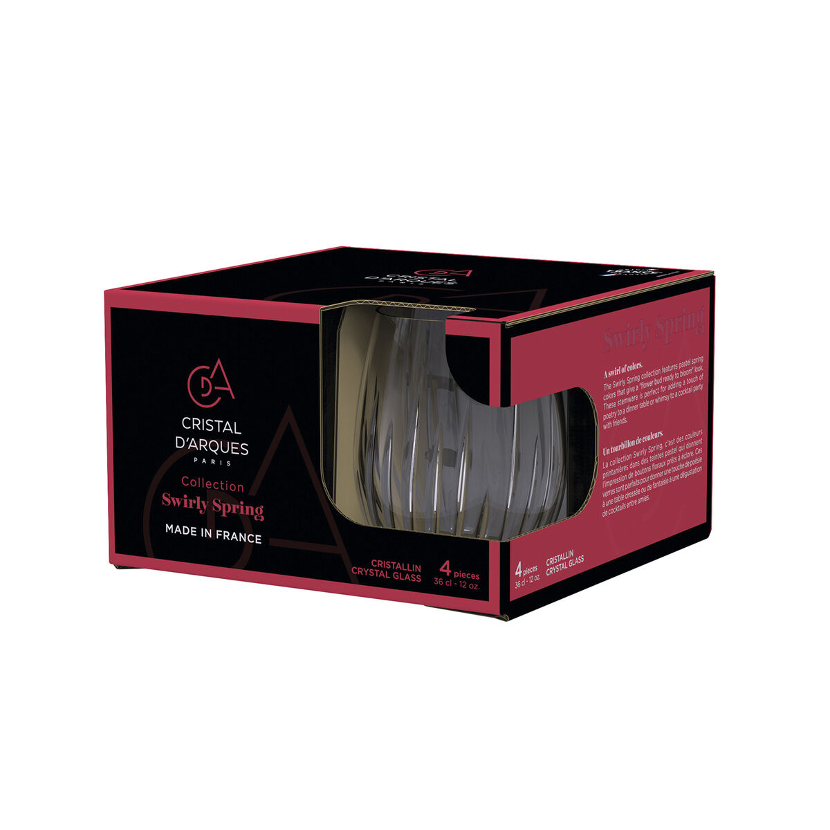 Vaso de agua Cristal d’Arques Paris Swirly Spring Rosa Vidrio 360 ml (4 Unidades)