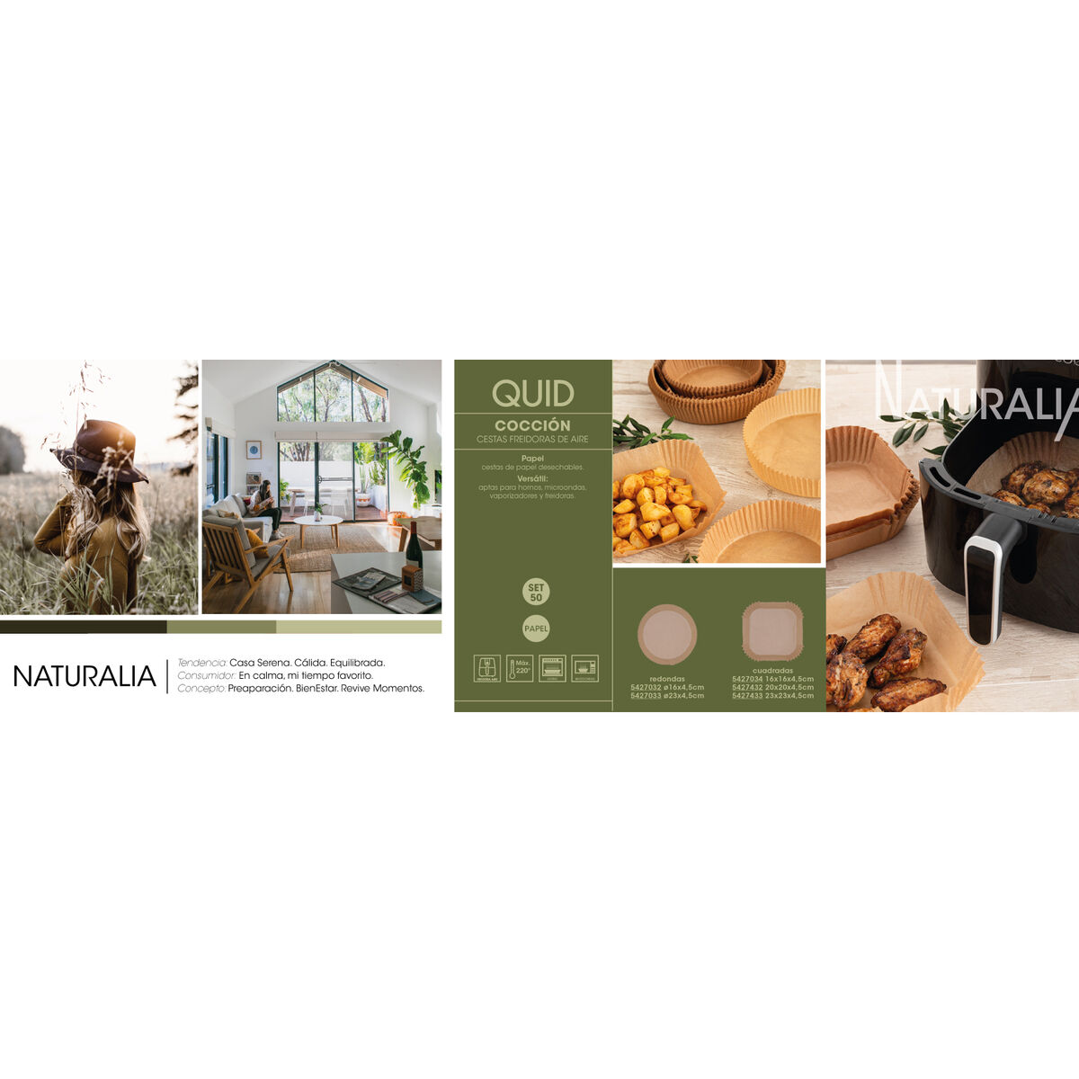 Cesta para Freidora de Aire Quid Naturalia Papel 23 x 4,5 cm 50 Unidades