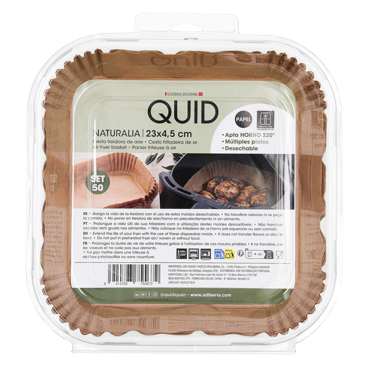 Cesta para Freidora de Aire Quid Naturalia Papel 23 x 4,5 cm 50 Unidades