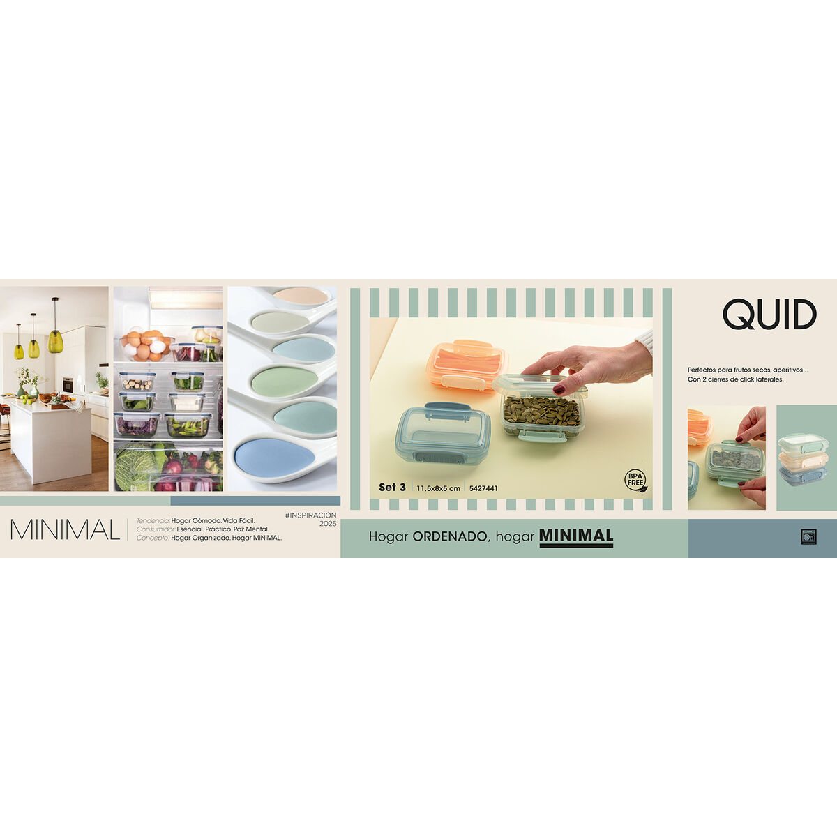 Set de Recipientes de Cocina Herméticos Apilables Quid Minimal 11,5 x 8 x 5 cm 3 Piezas