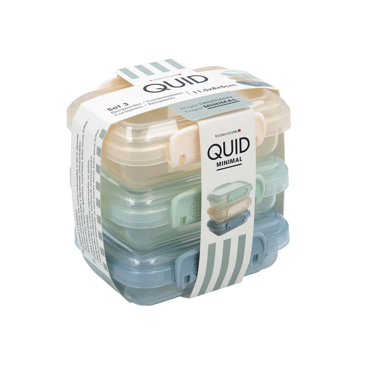 Set de Recipientes de Cocina Herméticos Apilables Quid Minimal 11,5 x 8 x 5 cm 3 Piezas
