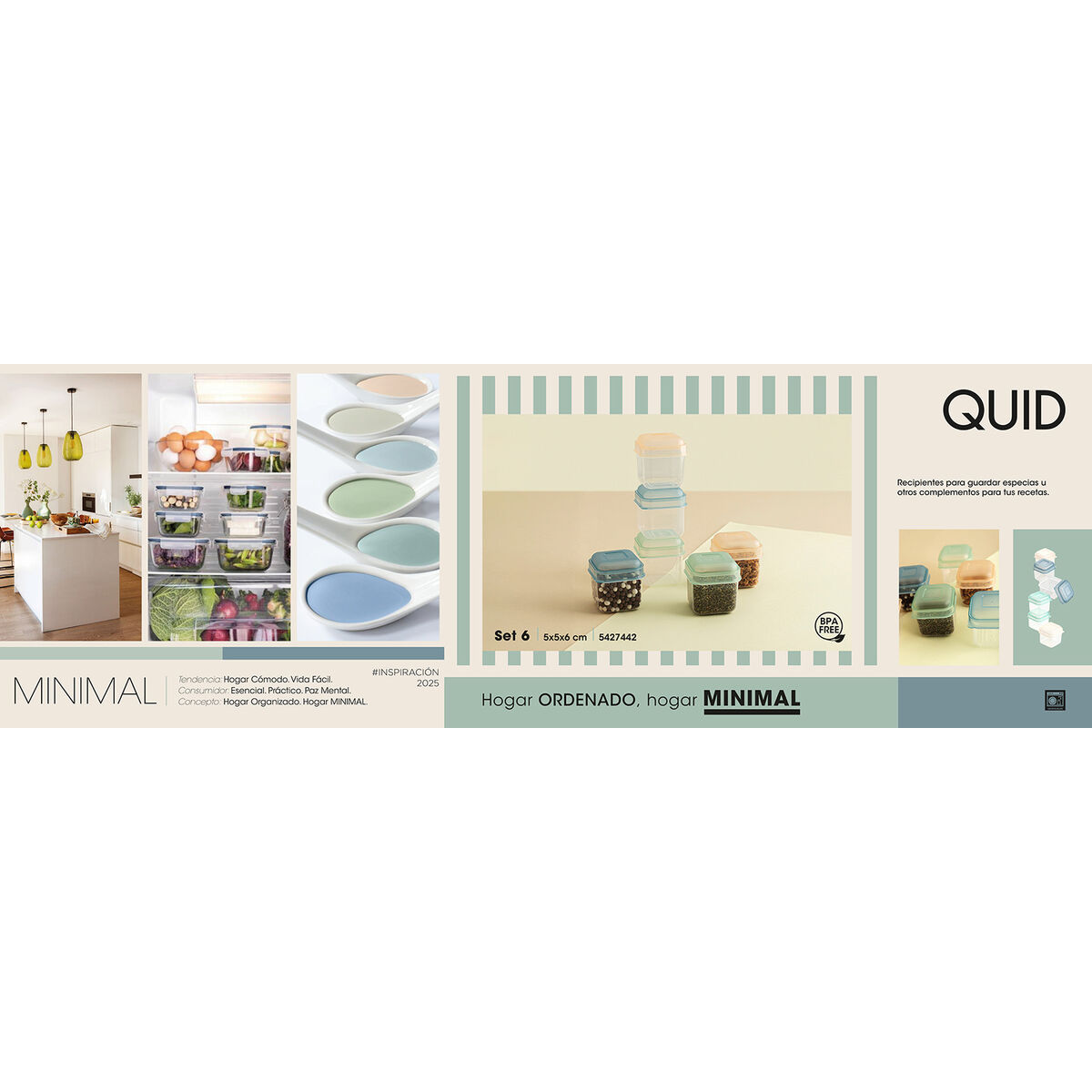 Set de Recipientes de Cocina Herméticos Apilables Quid Minimal 5 x 5 x 6 cm 6 Piezas